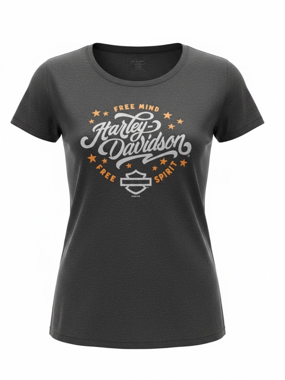 Harley-Davidson Women's Charcoal Tee with White and Orange Script Logo